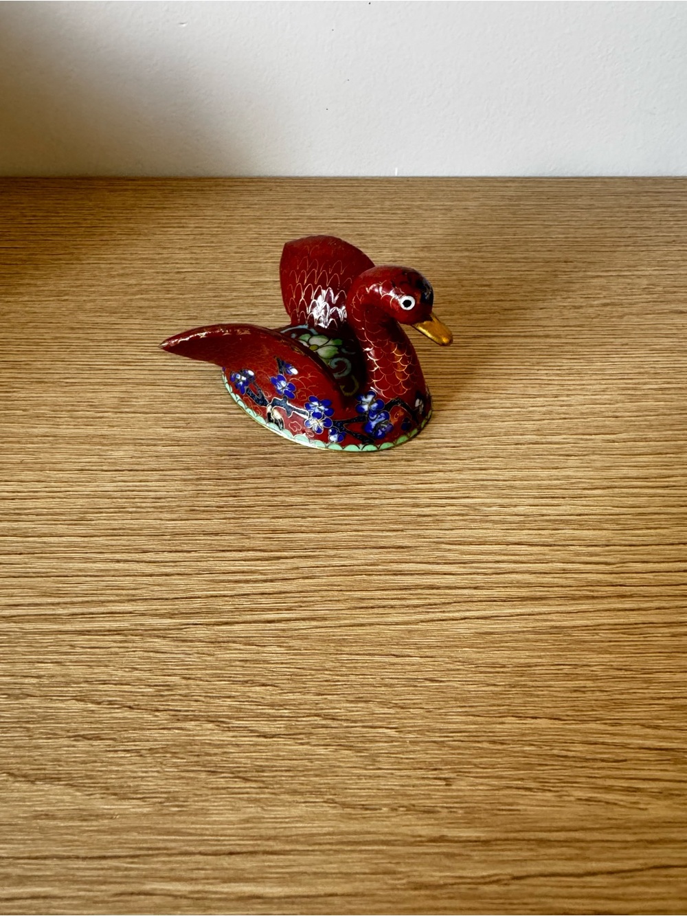 Red/Brown Cloisonné Decorative Duck Figurine - Elegant Bird Accent